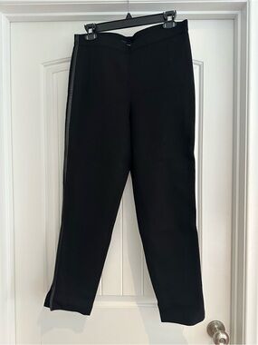 St. John Black Knit Pants with Leather Trim